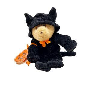 G.A.C. Brown Teddy Bear plush dressed as Halloween Cat 12" 1998 Pumpkin bag